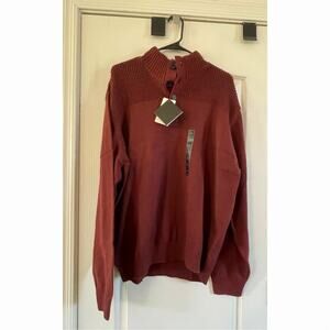 Tricots St Raphael XXL Mock Neck Sweater Ruby Red Button Pullover NWT